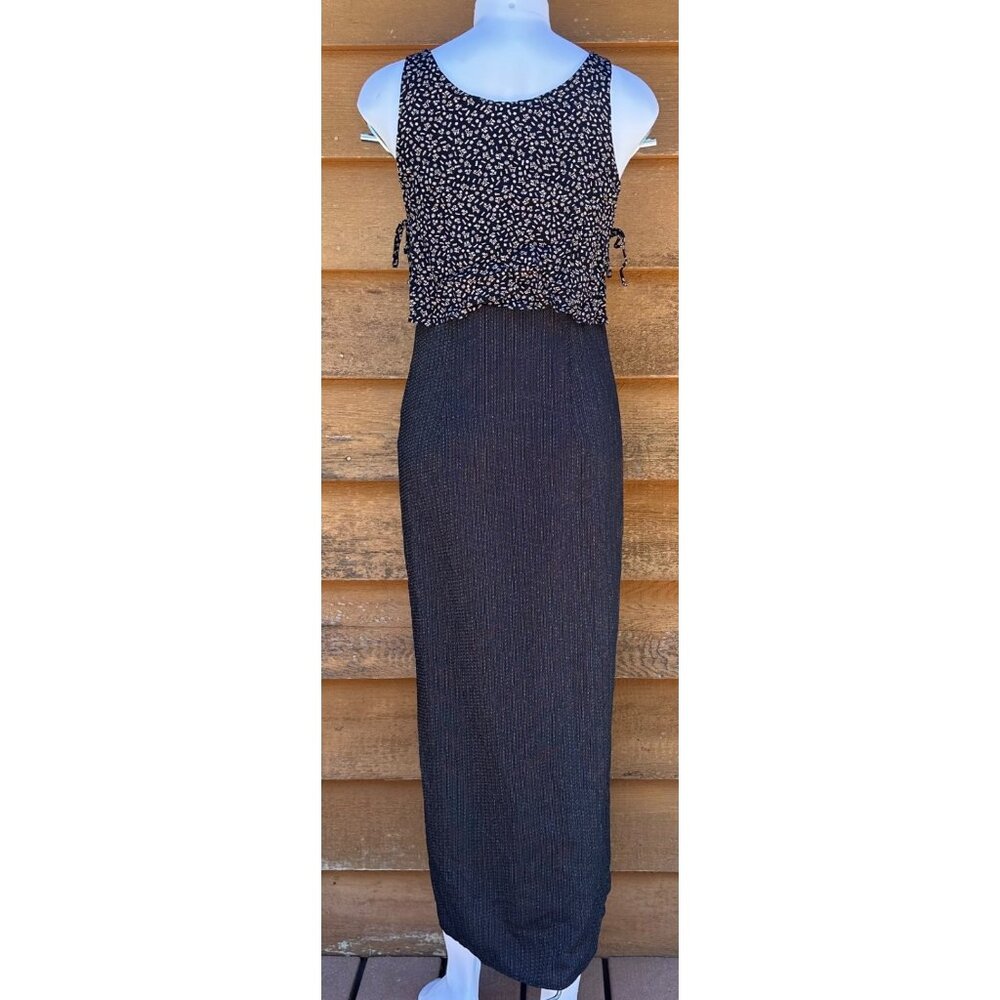 Vintage 90s Carole Little Black Maxi Dress W/ Goat & Chicken Graphic Top Sleevel - Picture 2 of 9